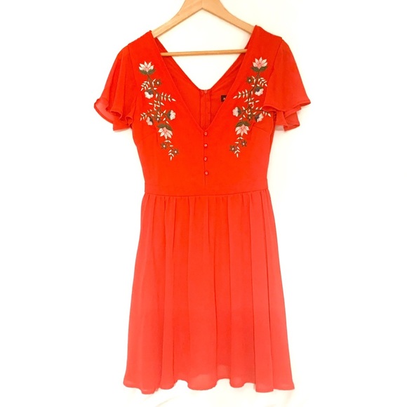 Sequin Hearts Red Floral Embroidered Mini Dress-5 - Picture 1 of 6